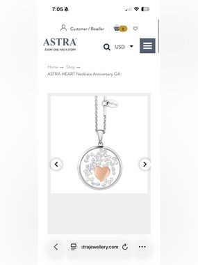 Astra Silver & Rose Gold Heart Pendant Necklace